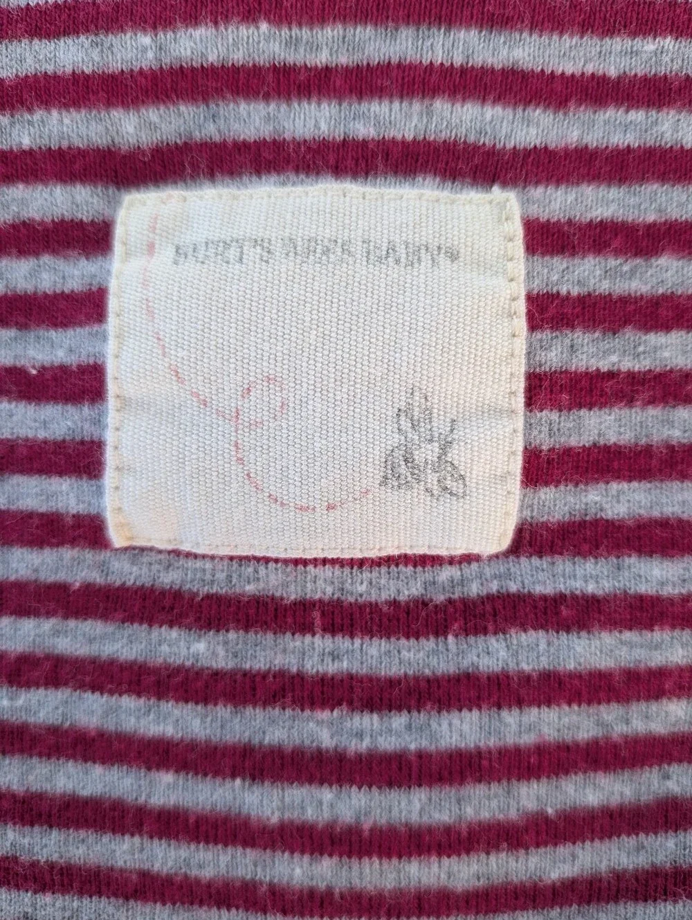 Burts Bee's Baby Long Sleeve Striped Onsie Raspberry Red/Grey Stripe 3-6M